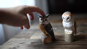 木叮西/手工雕刻木雕猫头鹰摆件小动物摆件木质小玩意木制工艺品