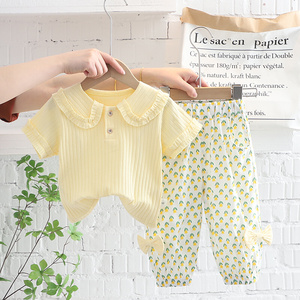 婴儿衣服夏季超洋气短袖长裤分体套装六7八9十个月一岁女宝宝童装