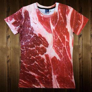 韩系五花肉t恤 恶搞笑创意3D猪肉牛肉五花肉衣服  ins超火的同款