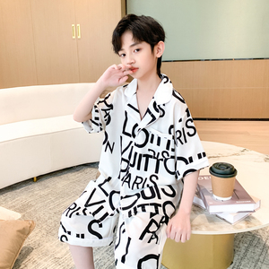 韩国儿童睡衣男童夏款家居服新款男孩夏季冰丝空调服夏装短袖套装
