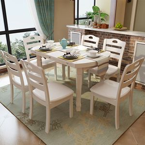 实木餐桌欧式餐桌白色可折叠伸缩餐桌圆桌小户型餐桌椅组合饭桌子