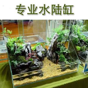 水陆缸 超白玻璃鱼缸 植物造景 客厅桌面家用生态微景观斜口 龟缸