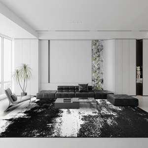 现代无胶防水地毯客厅抑菌意式轻奢简约高级黑白抽象卧室2024新款