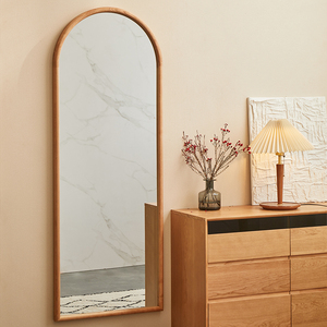 北欧日式实木框全身镜可移动落地镜卧室家用穿衣镜ins风壁挂镜子