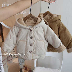 男女童韩国婴儿童装连帽加绒加厚棉服秋冬新款百搭棉袄小宝宝棉衣