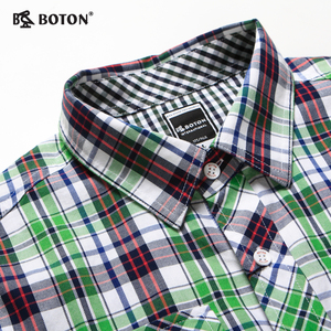 波顿/Boton男装格子衬衫夏季短袖红格衬衣纯棉透气MS706