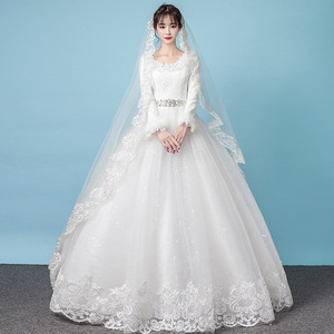 夏季主婚纱高级新款新娘保暖白色长袖加厚法式超仙森系夏天女