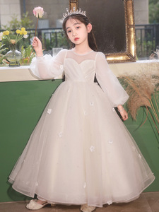 女童礼服生日公主裙花童婚礼小女孩高端儿童长袖主持人钢琴演出服