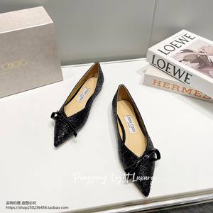 代购Jimmy Choo/周仰杰女鞋 时尚经典蝴蝶结亮片平底浅口单鞋婚鞋