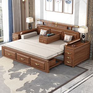 新中式紫金檀木实木伸缩推拉罗汉床两用沙发床抽屉储物罗汉塌客厅