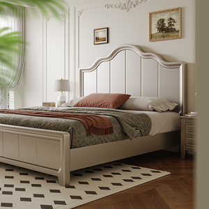 美克银轻奢美式实木床2米x2米2双人床法式主卧大床1米8高箱储物床