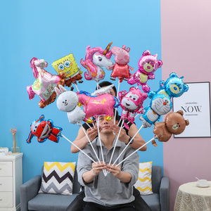 卡通小猪佩奇铝膜气球生日装扮地推活动礼品赠送玩具拖杆汽球批發