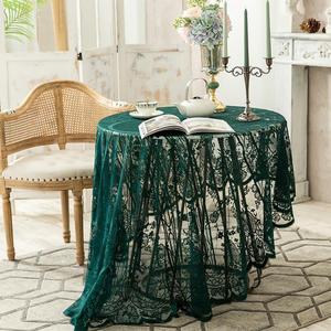 美式复古墨绿蕾丝餐桌布黑色台布圆形茶几桌布ins风桌布白色餐布