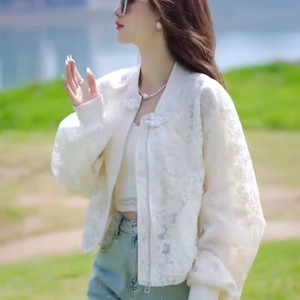 立领镂空蕾丝新中式外套女2024春季新款韩版显瘦防晒衣小个子上衣