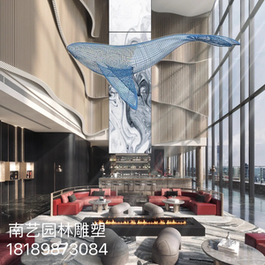不锈钢编织镂空鲸鱼雕塑酒店商场展厅海豚网格海洋动物悬挂装饰品