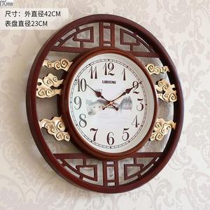 丽盛中式实木挂钟客厅静音大气时钟创意装饰挂表卧室艺术复古钟表