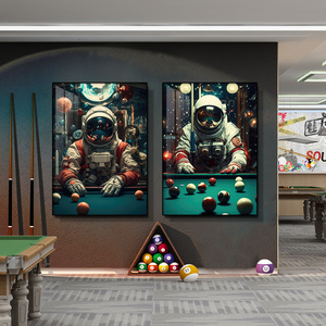 台球厅装饰画桌球室挂画宇航员复古风格斯诺克俱乐部背景墙面壁画