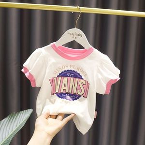 1-6岁女宝宝亲肤棉短袖上衣女婴儿童夏装新款女童洋气简约字母T恤