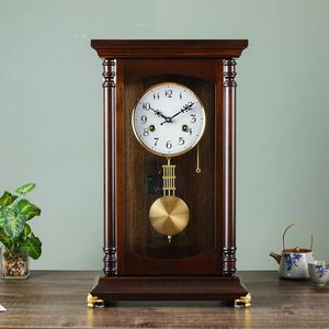 欧式复古机械座钟客厅老式中式上链台式实木钟表长方形报时机械钟