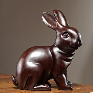 黑檀木雕兔子摆件雕刻家居客厅玄关木质动物生肖兔装饰摆设工艺品