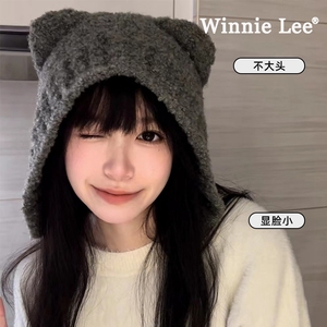 Winnie Lee可爱小熊帽子女秋冬新款百搭毛线帽2023爆款护耳针织帽