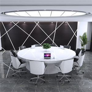 圆桌公司大型会议桌圆弧圆形会议桌简约现代定制白色办公室培训