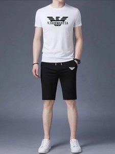 新款阿玛尼男士休闲运动套装短袖短裤夏季2023潮流男装两件套EA7