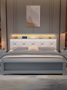 全友实木床现代奶油轻奢1.8m双人床北欧小户型卧室1米5白色储物床