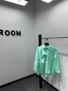東ROOM韩系极简风气质高级感显白糖果绿衬衫春季男友风叠穿衬衣女
