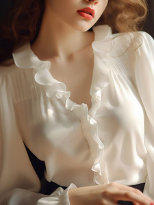 外贸原单女装专柜撤回设计感木耳边白色衬衫春季漂亮洋气绝美衬衣