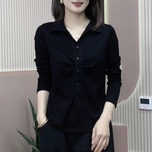 纯棉长袖T恤女2024年春季新款韩版修身显瘦百搭洋气减龄开衫上衣