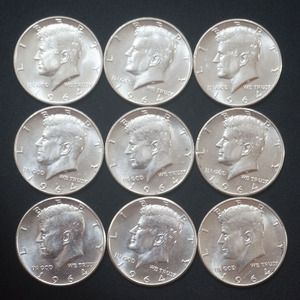 美国银币50美分肯尼迪老鹰90银币1964年版BU级美国银质纪念币