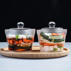 日式一夜渍腌菜罐家用玻璃泡菜坛子浅渍玻璃罐子重石压制厨房用具