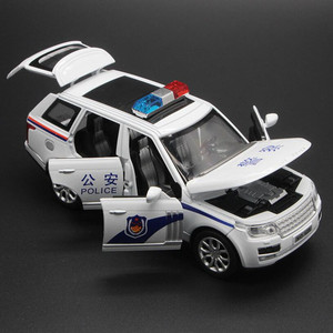 6开门合金警车金属路虎110小汽车模型儿童玩具公安警察玩具车回。