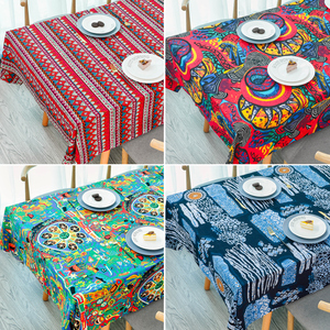 波西米亚民族风印花复古棉麻布艺桌布长方形茶几台布酒吧餐桌桌垫