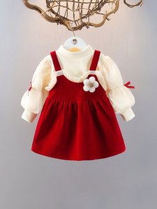 巴拉巴拉女童连衣裙春秋时髦2件套裙3岁公主裙洋气加绒套装女宝宝