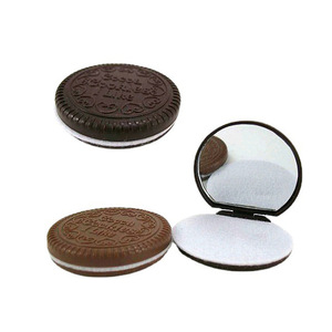T 巧克力夹心饼干化妆镜子 巧克力化妆镜 折叠梳子