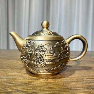 纯黄铜茶壶山水壶铜茶壶家居创意铜器摆件金属黄铜茶壶工艺品
