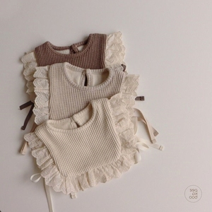 韩国婴儿口水巾公主马甲女宝宝碎花荷叶边装饰领纯棉围嘴系带围兜