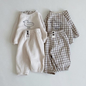 婴儿衣服春秋薄款休闲棉麻小童两件套六个月一岁男女宝宝春秋夏装