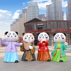 户外卡通国风熊猫雕塑公园景区园林景观售楼部琴棋书画大熊猫美陈