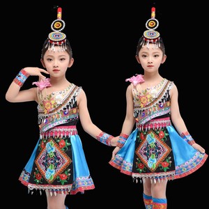 畲族服装儿童演出服少数民族服装新款云南苗族女童民族舞蹈表演服