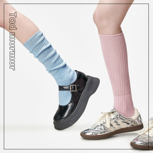 Tad murmur两双装时髦芭蕾风小腿堆堆袜子女淡蓝色甜美韩系长筒袜