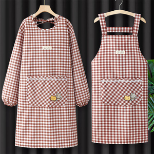 韩版长袖网红围裙纯棉女家用厨房2023新款罩衣防水透气餐饮工作服
