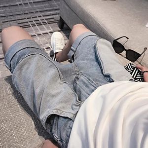 夏季牛仔五分短裤男社会精神小伙宽松直筒浅色大口袋网红潮牌马裤