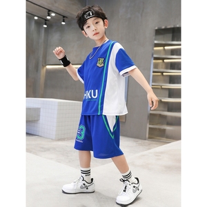 阿迪三叶草官方男童夏装套装2024洋气男孩运动儿童速干篮球服中大