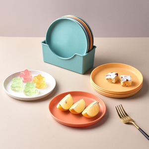 家用圆形吐骨碟带底座餐桌小盘子水果零食盘塑料碟子可微波炉渣盘