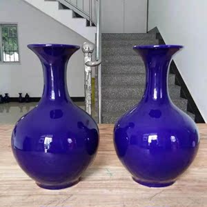 景德镇陶瓷蓝色花瓶摆件纯色赏瓶葫芦冬瓜装饰品客厅小号干花插花