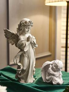 欧式复古白色天使摆件创意树脂人物雕塑玄关客厅样板房装饰品摆设