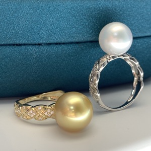 菱格款珍珠戒指空托k金diy配件手饰品小香风指圈厚金精工镶嵌定制